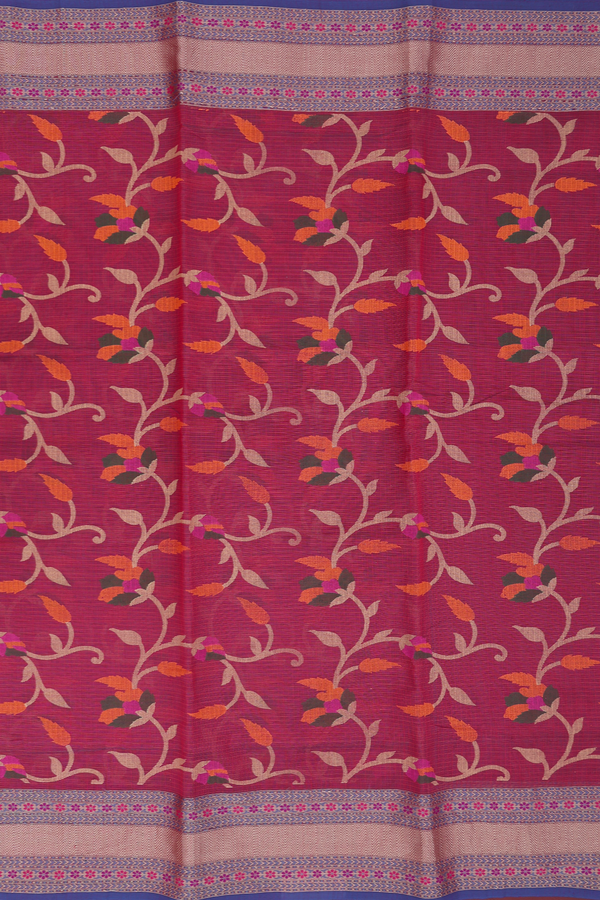 Kota Cotton Saree In Burgundy Red With Floral Design