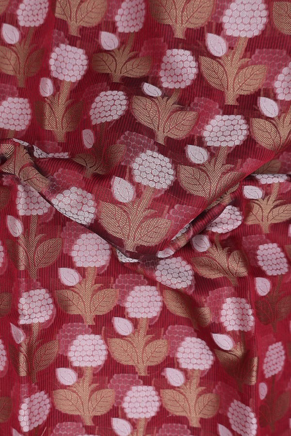 Kota Cotton Saree In Burgundy Red With Floral Design