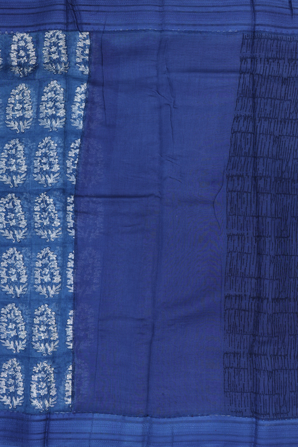 Kota Cotton Saree In Capri Blue With Printed Design