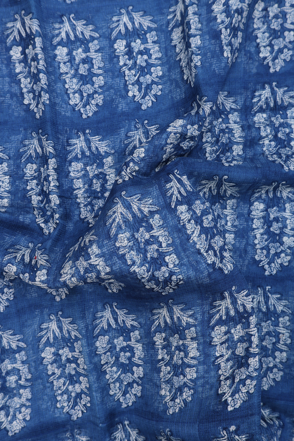 Kota Cotton Saree In Capri Blue With Printed Design