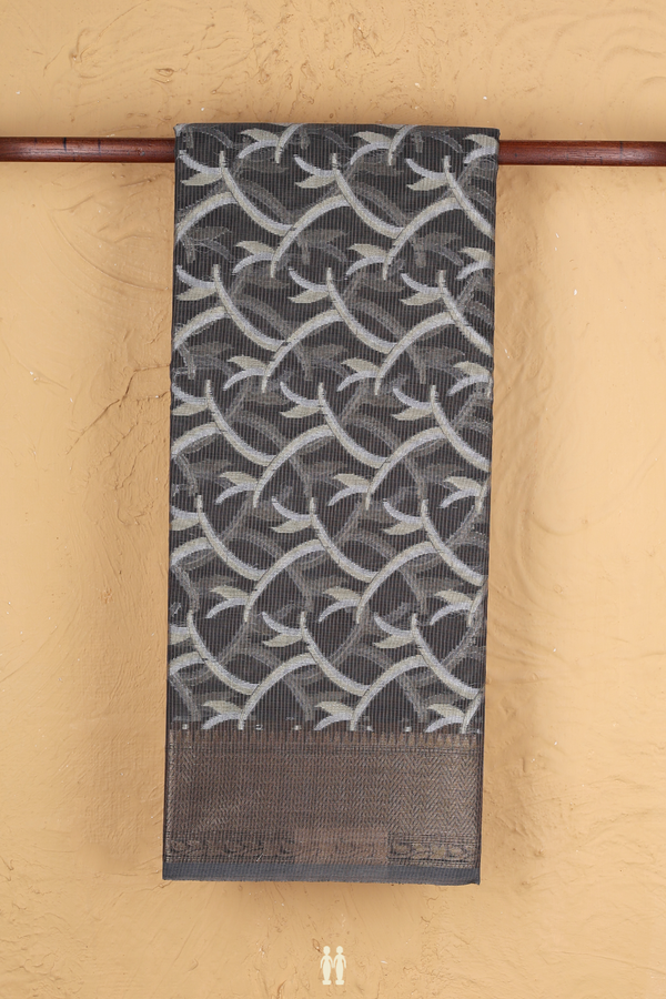 Kota Cotton Saree In Charcoal Grey With Allover Design