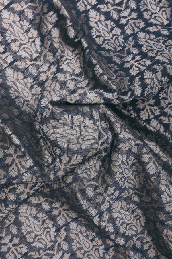 Kota Cotton Saree In Charcoal Grey With Allover Design
