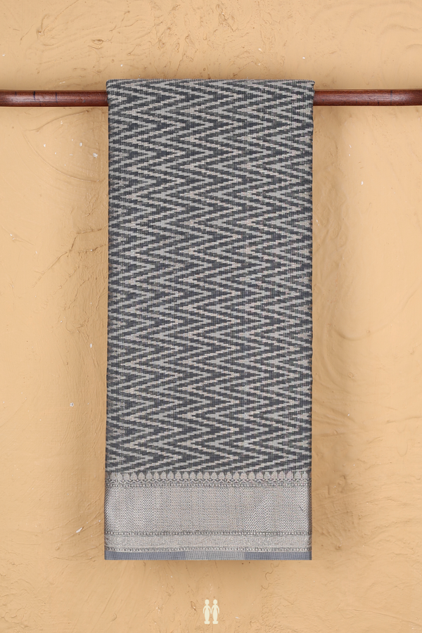 Kota Cotton Saree In Charcoal Grey With Chevron Design