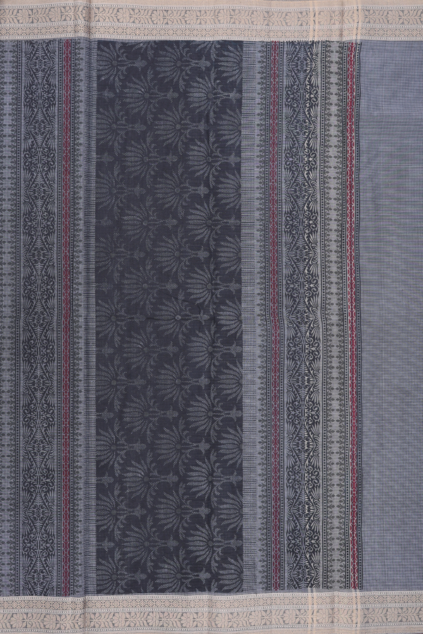 Kota Cotton Saree In Charcoal Grey With Floral Design