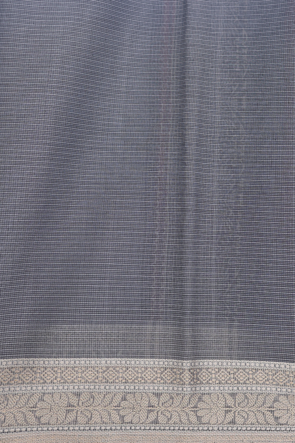 Kota Cotton Saree In Charcoal Grey With Floral Design