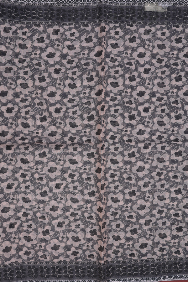 Kota Cotton Saree In Charcoal Grey With Floral Design