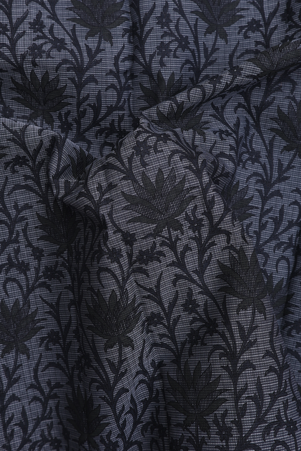 Kota Cotton Saree In Charcoal Grey With Floral Design