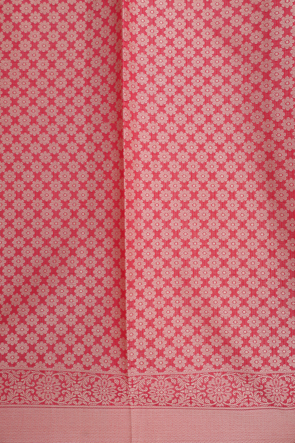 Kota Cotton Saree In Coral Red With Floral Threadwork Design