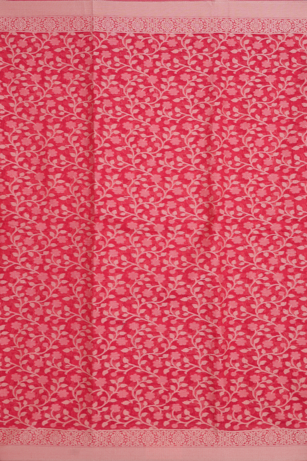 Kota Cotton Saree In Coral Red With Floral Threadwork Design