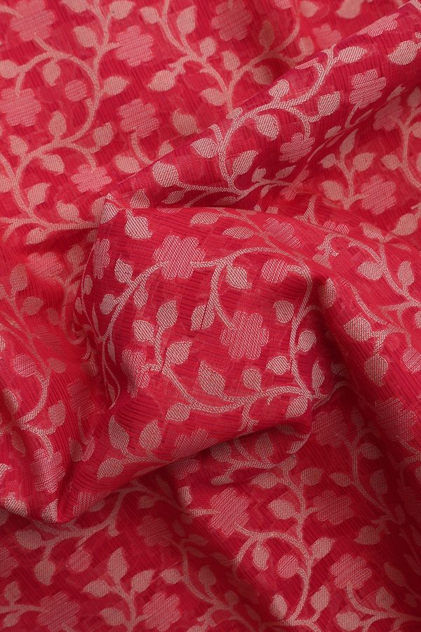 Kota Cotton Saree In Coral Red With Floral Threadwork Design
