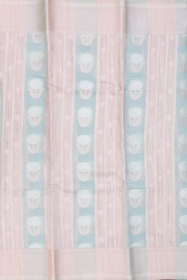 Kota Cotton Saree In Cream And Green With Stripes Design