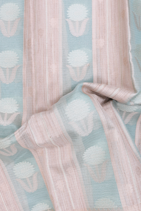 Kota Cotton Saree In Cream And Green With Stripes Design