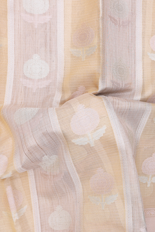 Kota Cotton Saree In Cream And Yellow With Stripes Design