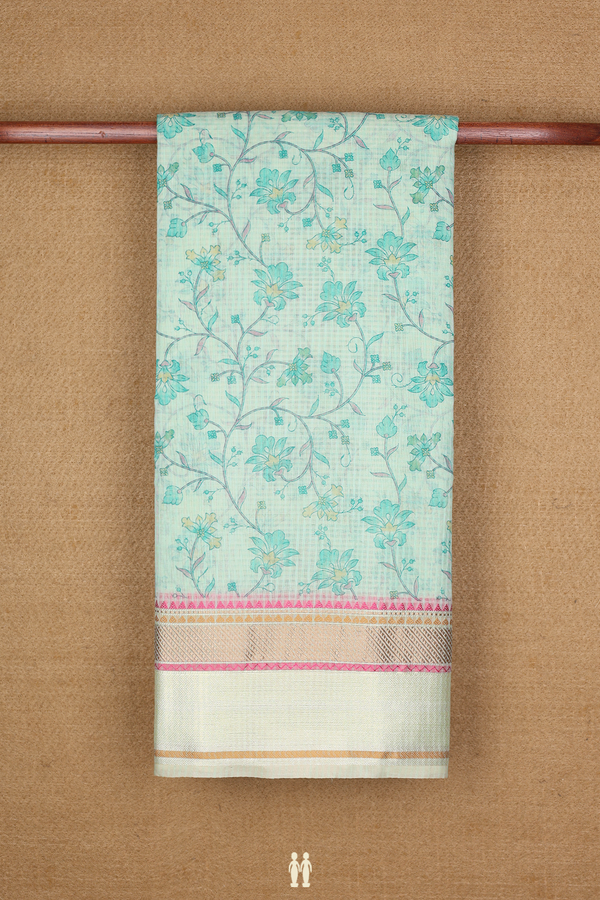 Kota Cotton Saree In Cream Green With Floral Printed Design