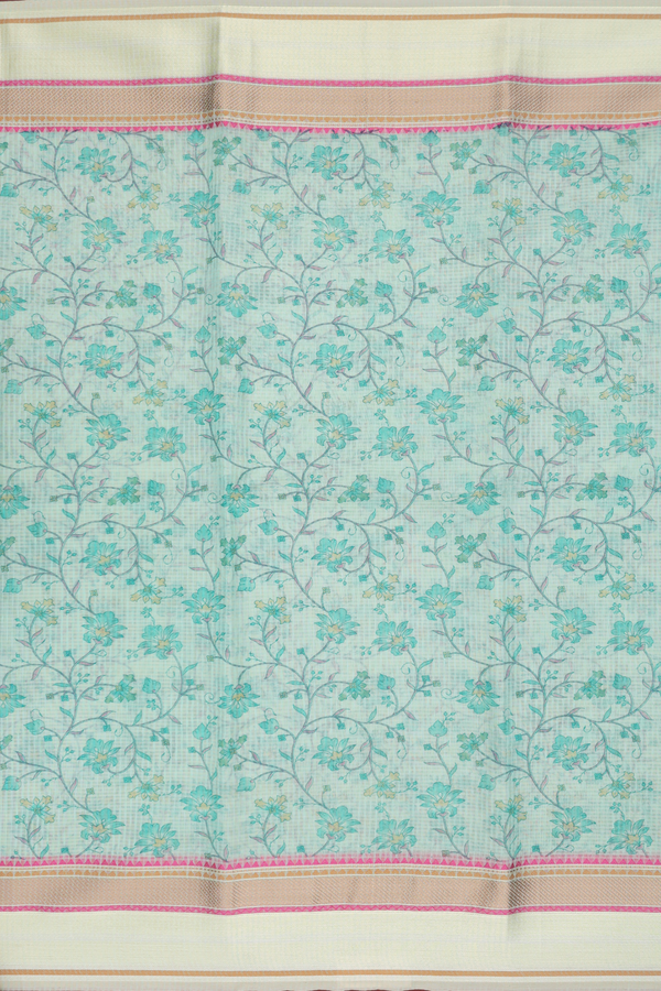 Kota Cotton Saree In Cream Green With Floral Printed Design