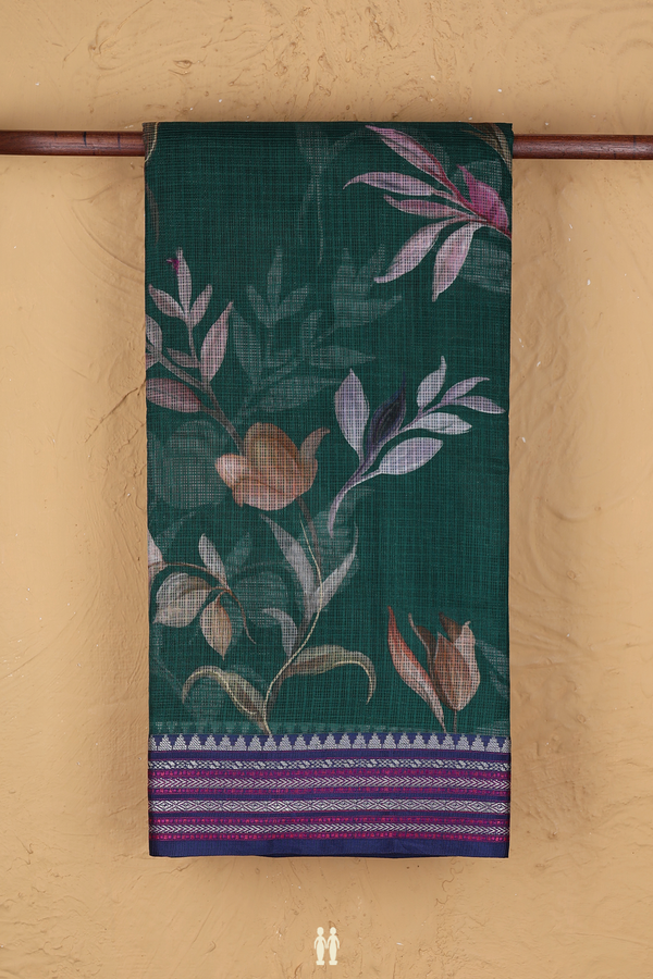Kota Silk Saree In Dark Green With Floral Design