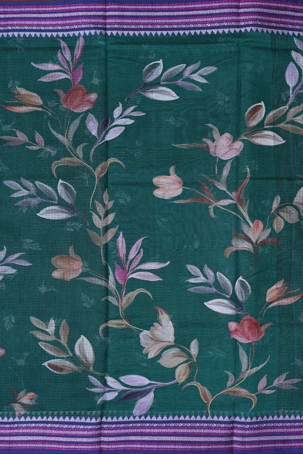 Kota Silk Saree In Dark Green With Floral Design