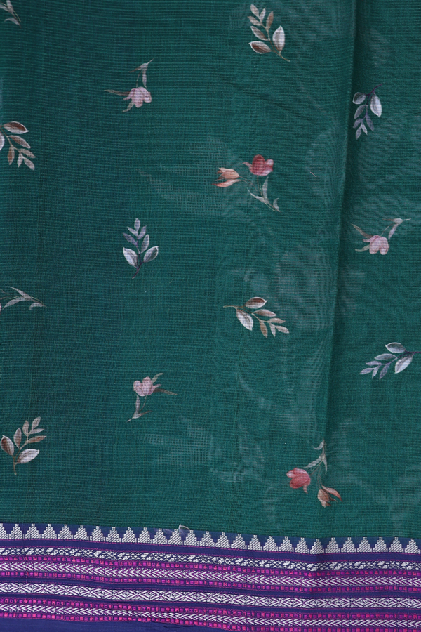 Kota Silk Saree In Dark Green With Floral Design