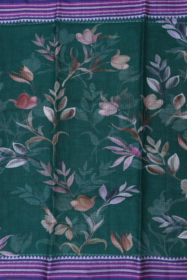 Kota Silk Saree In Dark Green With Floral Design