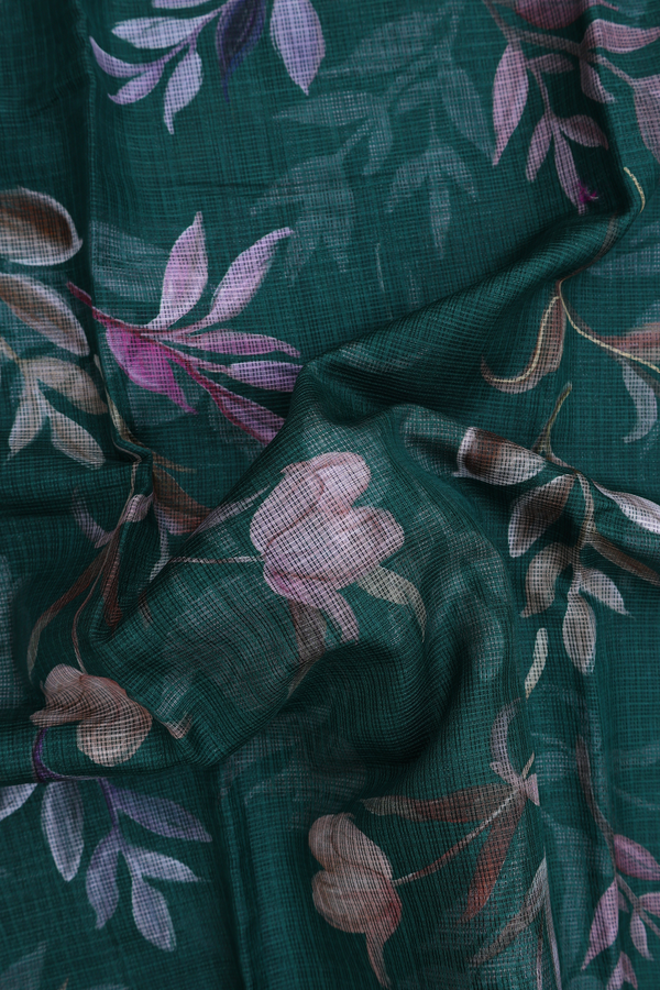 Kota Silk Saree In Dark Green With Floral Design
