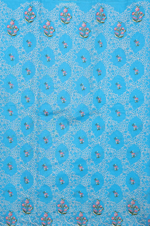 Kota Cotton Saree In Deep Sky Blue With Floral Design
