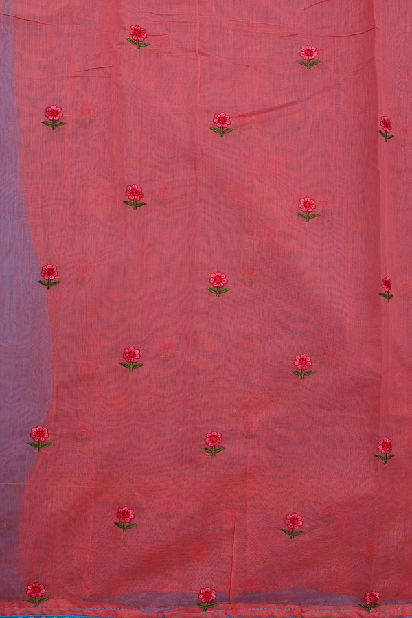 Kota Cotton Saree In Deep Sky Blue With Floral Design