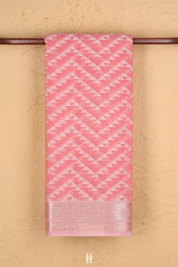 Kota Cotton Saree In Pink With Chevron Design