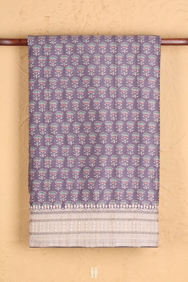 Kota Cotton Saree In Dusty Purple With Floral Design