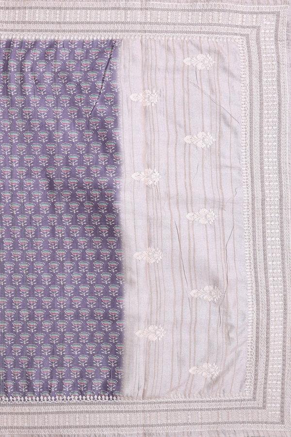 Kota Cotton Saree In Dusty Purple With Floral Design