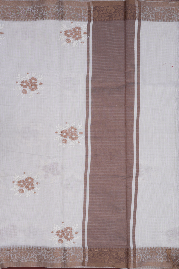 Kota Cotton Saree In Egg White With Floral Embroidered