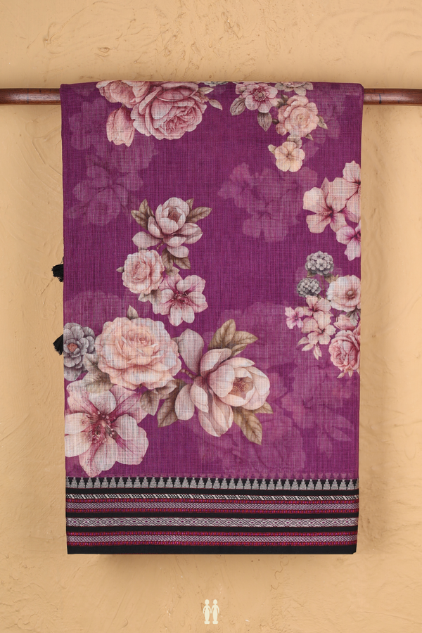 Kota Cotton Saree In Grape Purple With Floral Design