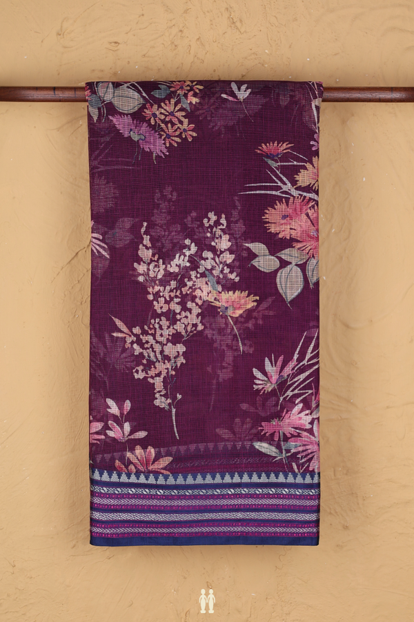Kota Silk Saree In Grape Purple With Floral Design