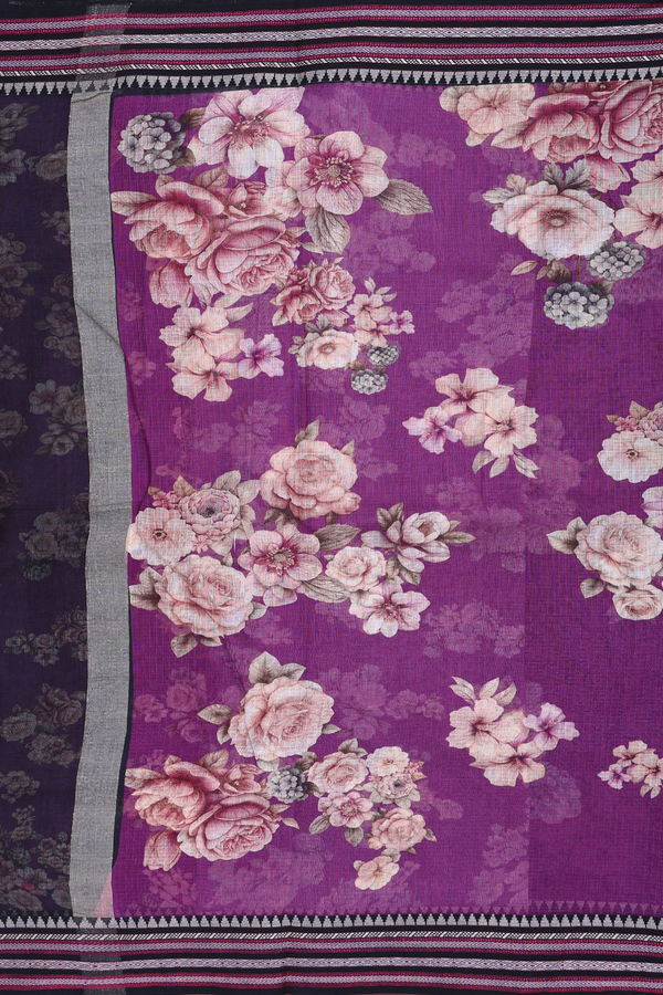 Kota Cotton Saree In Grape Purple With Floral Design