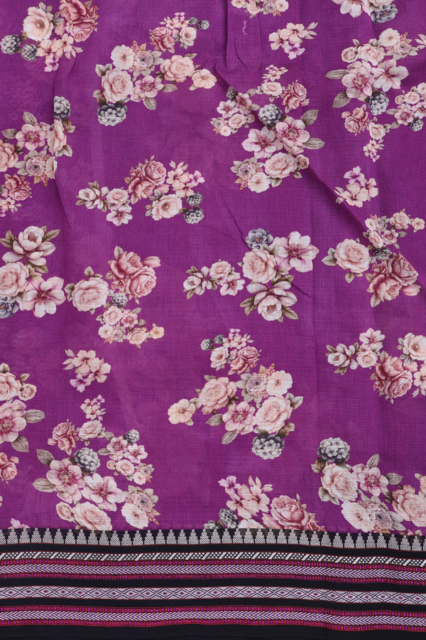 Kota Cotton Saree In Grape Purple With Floral Design