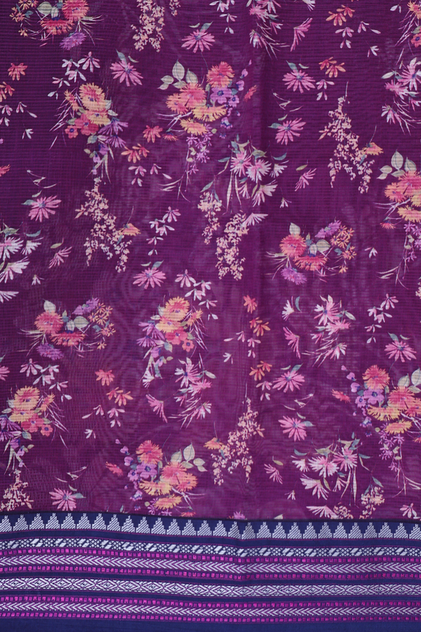 Kota Silk Saree In Grape Purple With Floral Design