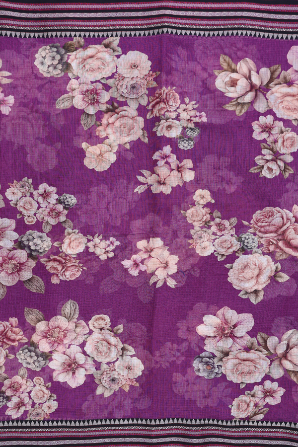 Kota Cotton Saree In Grape Purple With Floral Design