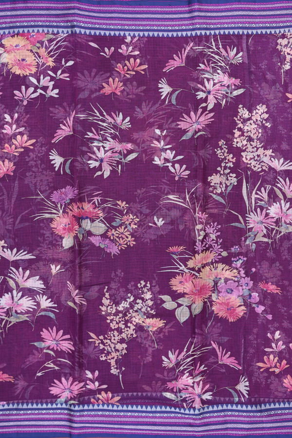 Kota Silk Saree In Grape Purple With Floral Design