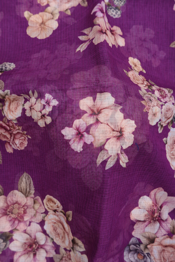 Kota Cotton Saree In Grape Purple With Floral Design