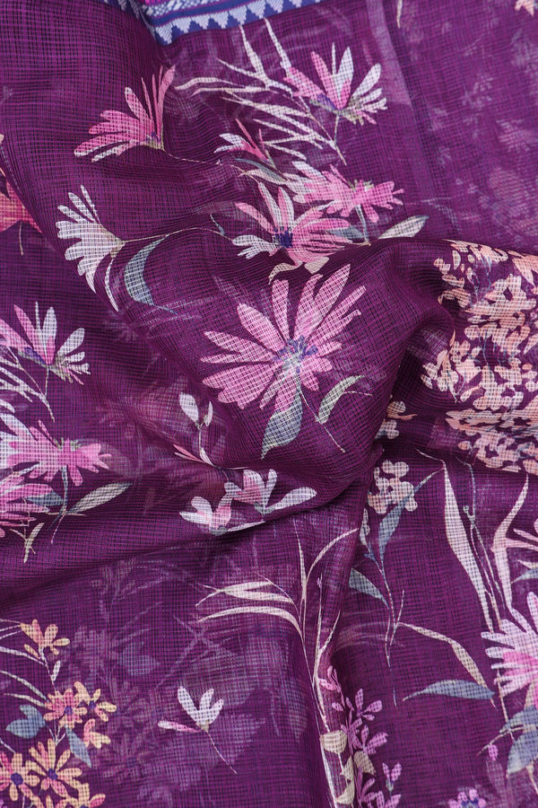 Kota Silk Saree In Grape Purple With Floral Design