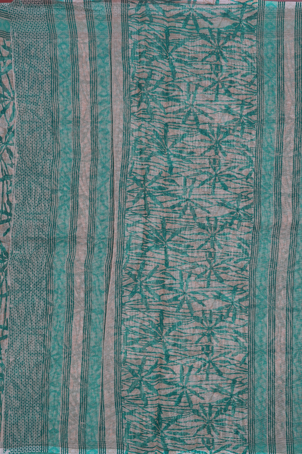 Kota Cotton Saree In Green And Brown With Printed Design
