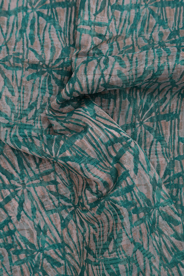 Kota Cotton Saree In Green And Brown With Printed Design
