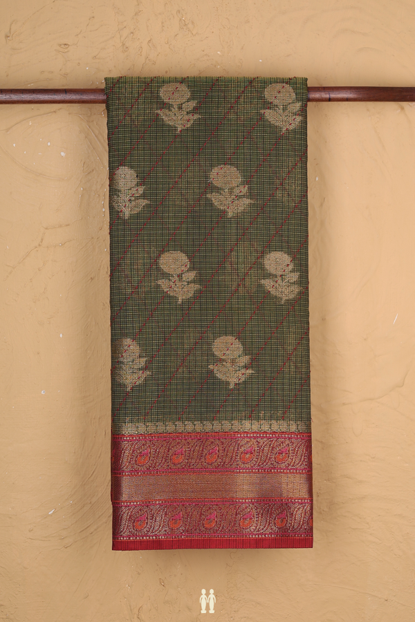 Kota Cotton Saree In Green With Floral Buttas