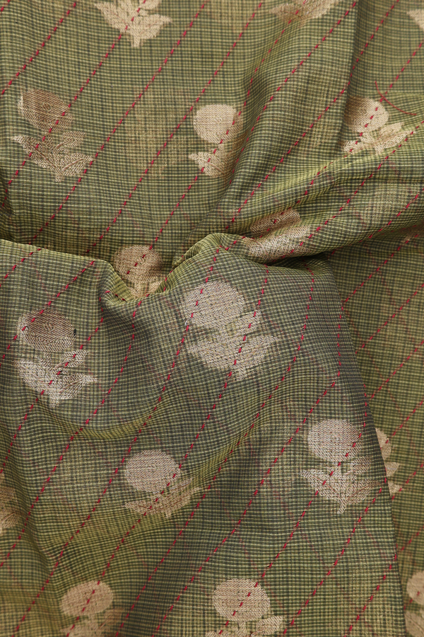 Kota Cotton Saree In Green With Floral Buttas
