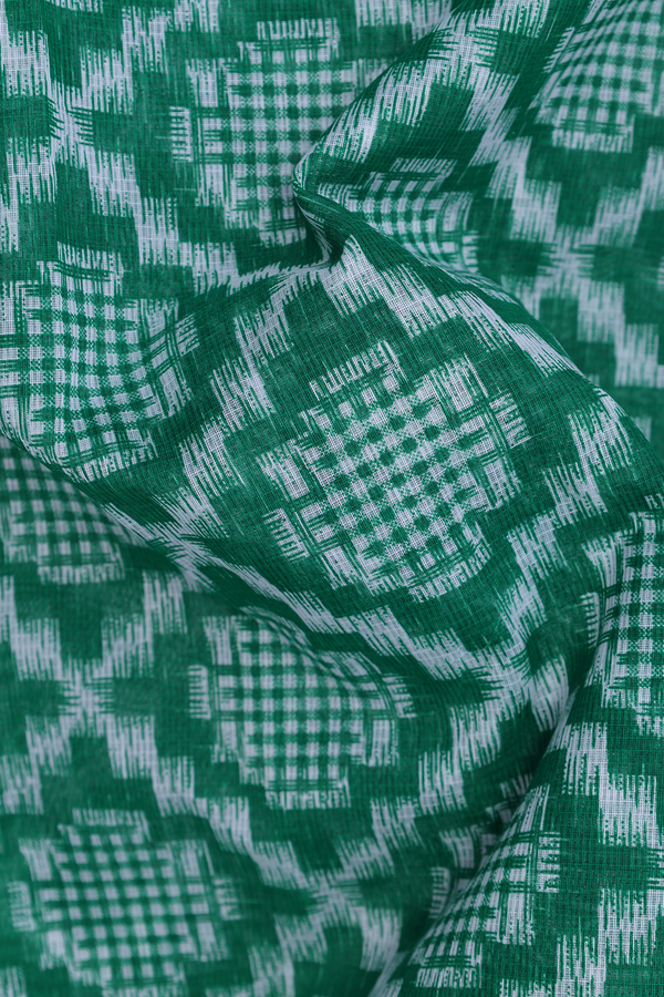 Kota Cotton Saree In Green With Diamond Design
