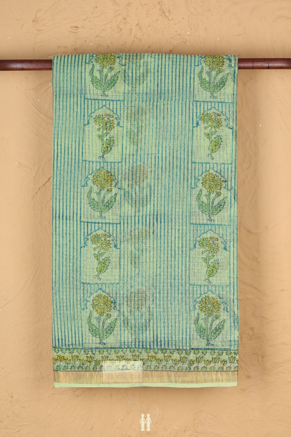 Kota Cotton Saree In Green With Floral Design
