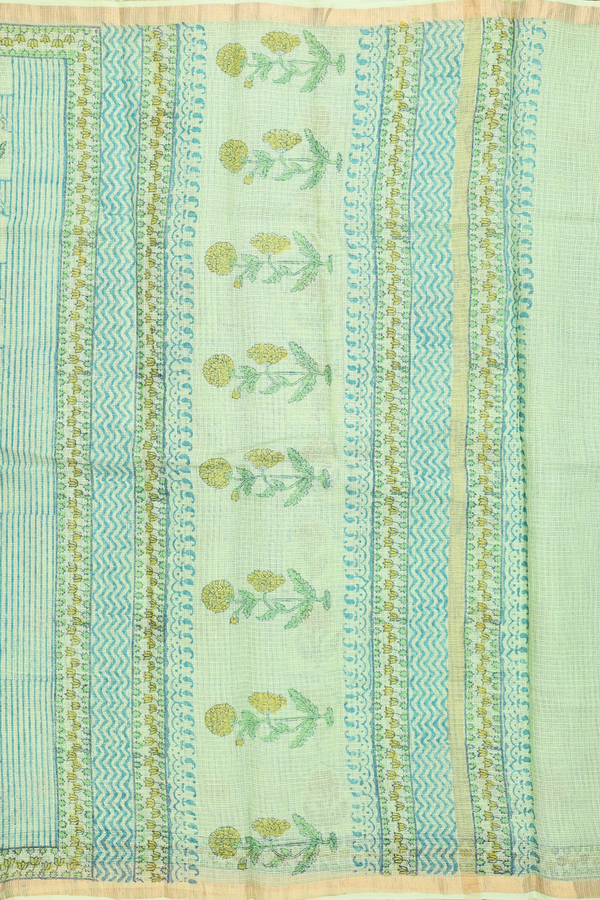 Kota Cotton Saree In Green With Floral Design
