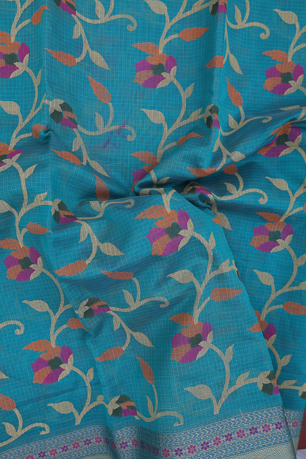 Kota Cotton Saree In Green With Floral Design