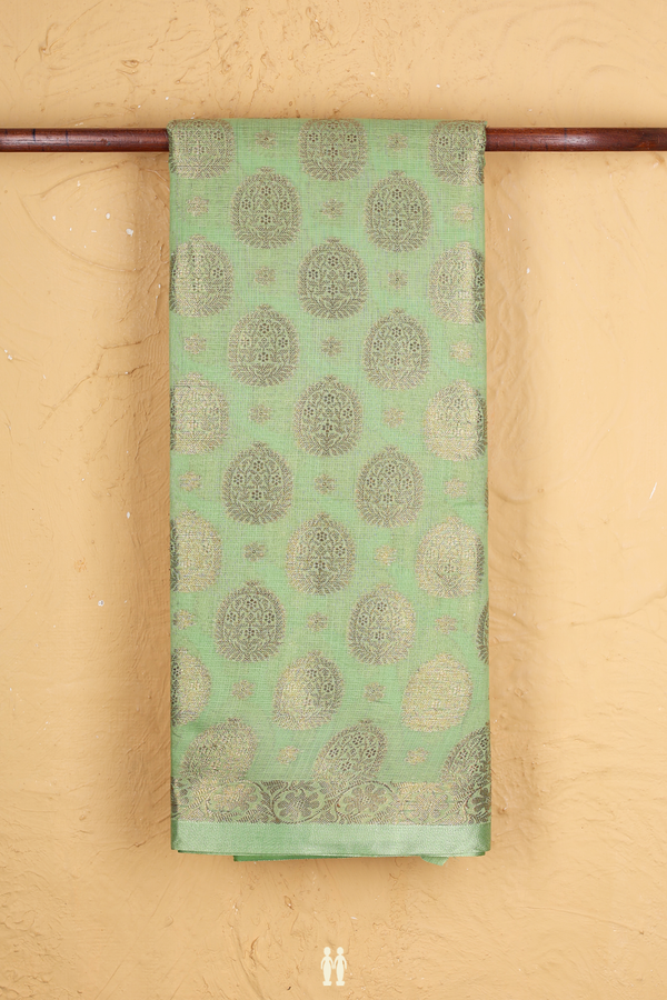 Kota Cotton Saree In Green With Zari Motifs