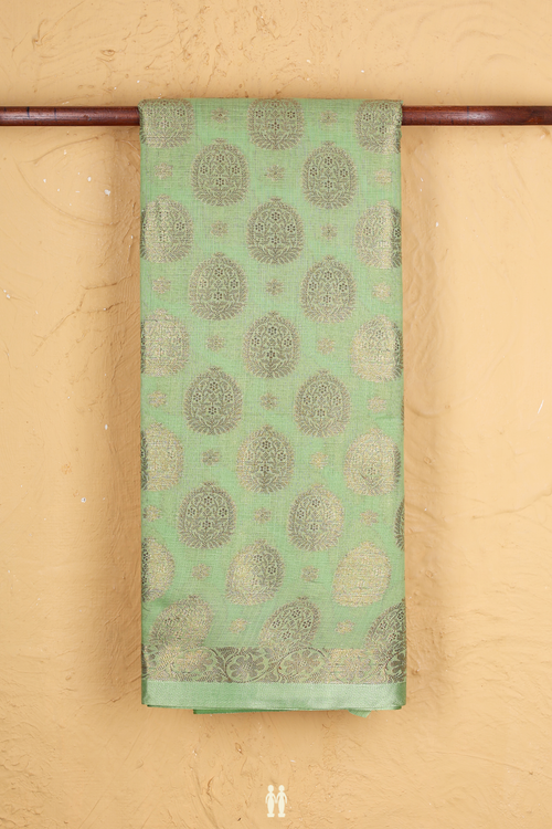 Kota Cotton Saree In Green With Zari Motifs