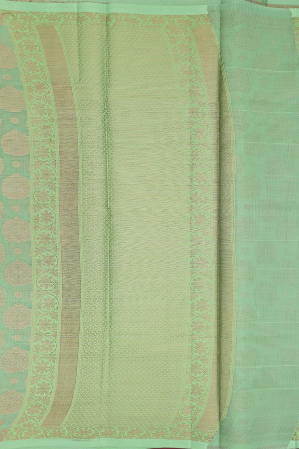 Kota Cotton Saree In Green With Zari Motifs